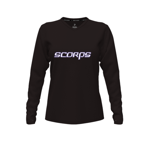 [CUS-DFW-TEES-CMF-VNK-LSL-BLK-FYXS-LOGO2] Decker Comfort T-Shirt (Female Youth XS, Black, V Neck, Logo 2, Long Sleeve)